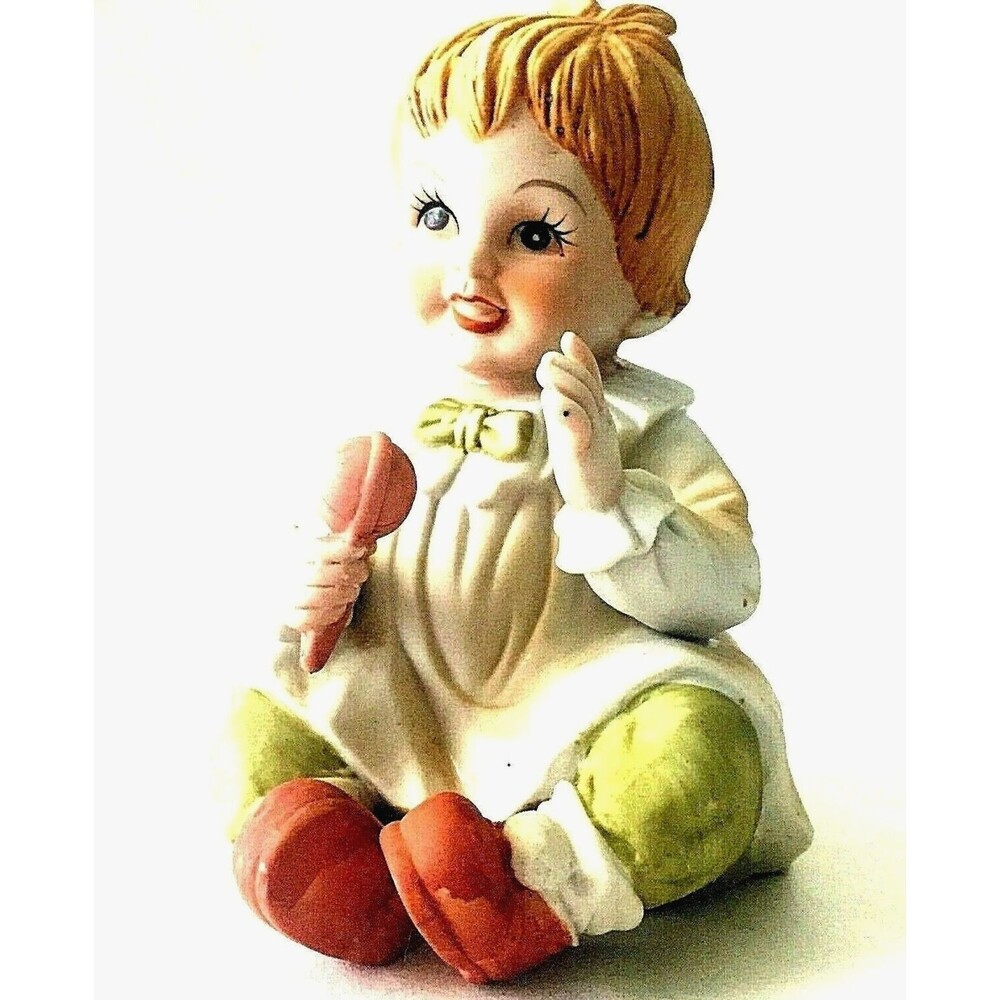 Royal Crown Baby Girl Vintage Porcelain Bisque Figurine Piano Child Angel